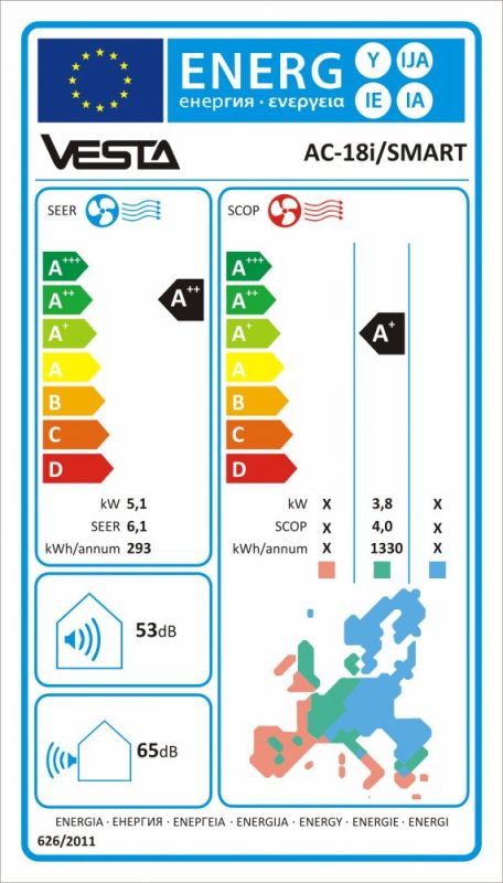 Кондиционер сплит VESTA AC-18i SMART INVERTER WI-FI